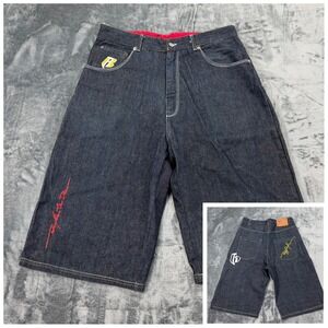 Vintage Ruff Ryders Baggy Denim Shorts Mens 34 Dark Wash Embroidered Hip Hop 90s